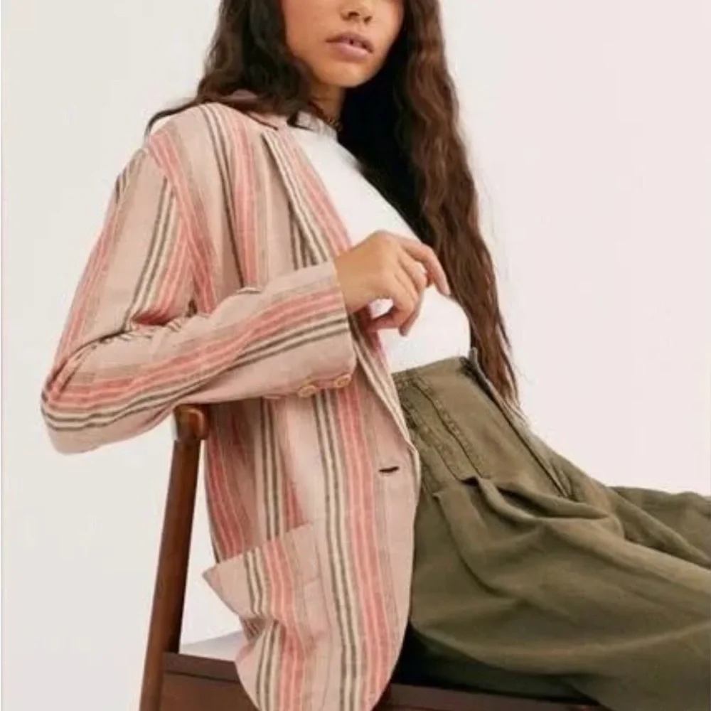 Free People Pink and Cream Striped Blazer - Picture 12 of 12